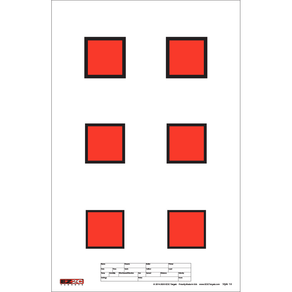 Six 2-Inch Squares Target — 11x17 inch 25-Pack