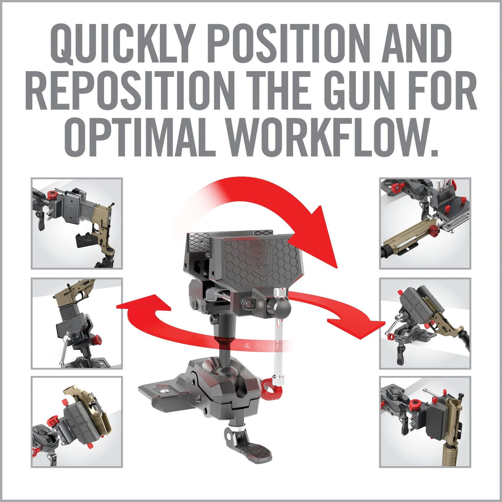 Master Gun Vise Articulating Bench Vise — front and side profile