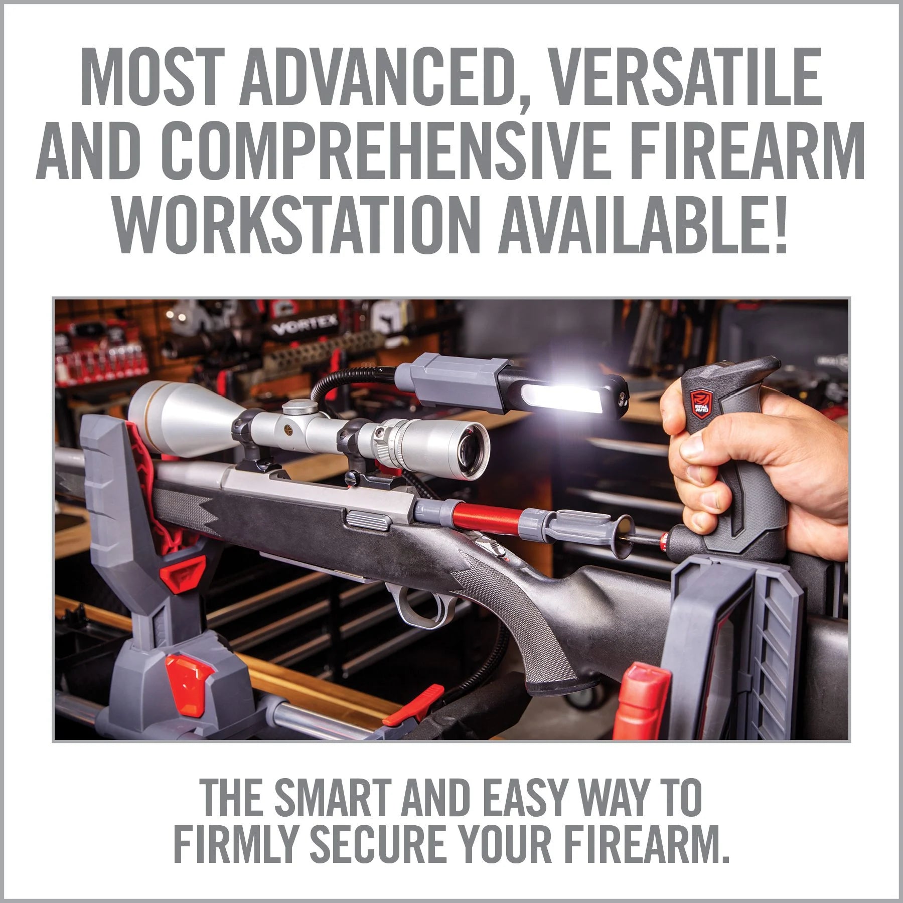 Master Gun Workstation™ — Bench Vise + Integrated Cleaning System
