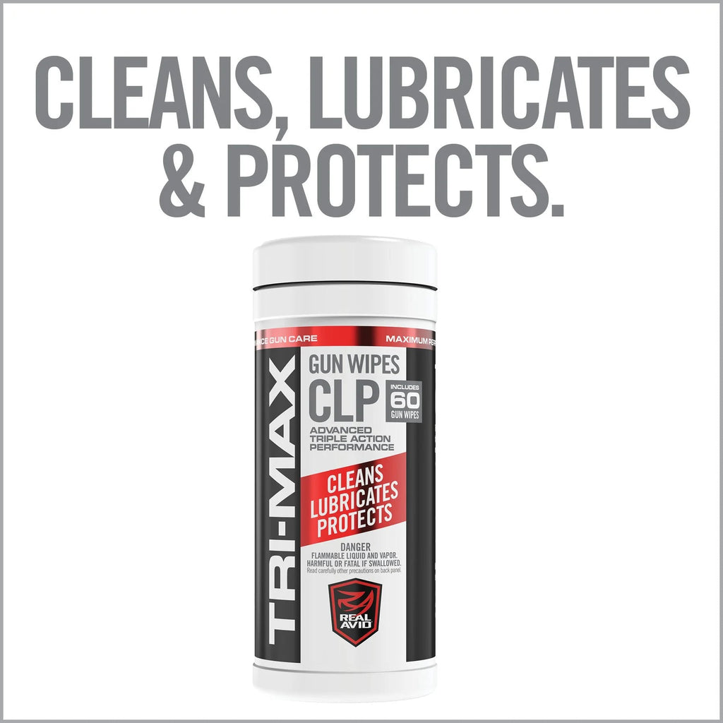 Real Avid TRI-Max CLP Wipes 60-Count Canister — components and contents