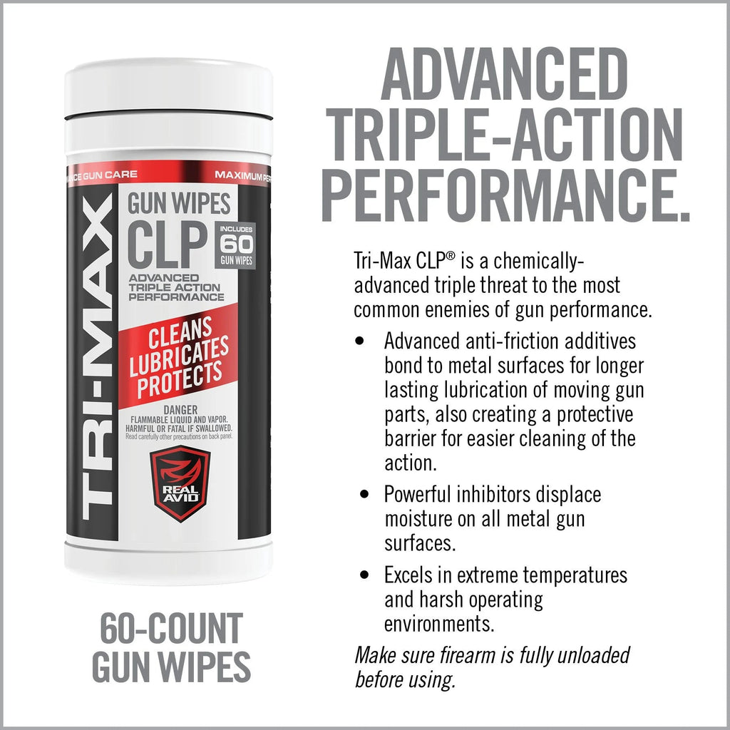 Real Avid TRI-Max CLP Wipes 60-Count Canister — storage and case view