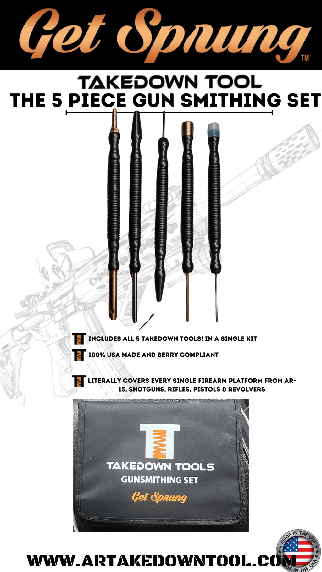 AR-Takedown 5-Piece Gunsmithing Set — Spring-Loaded Pin Tools