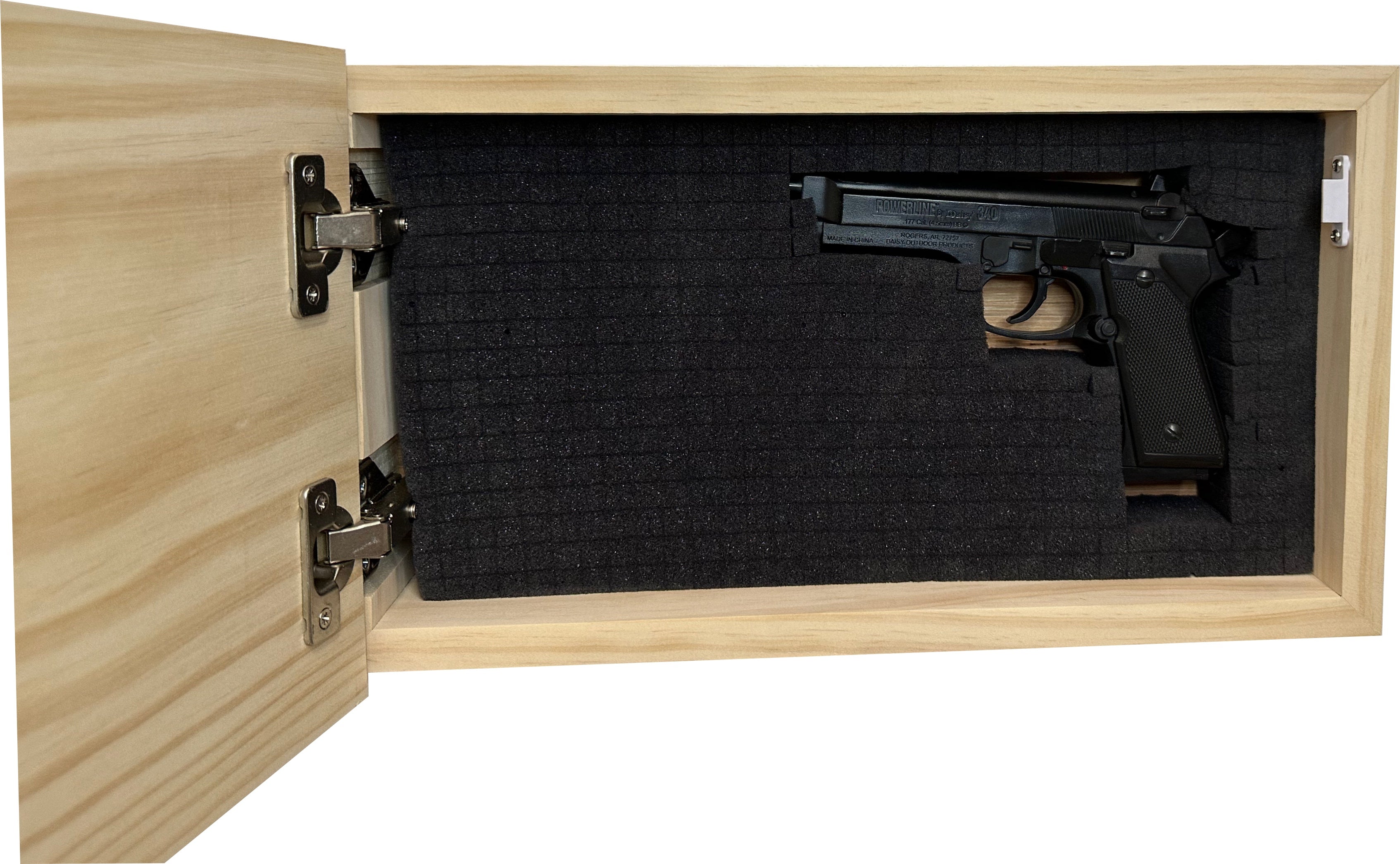 American Flag Concealment Cabinet — Natural Wood Finish
