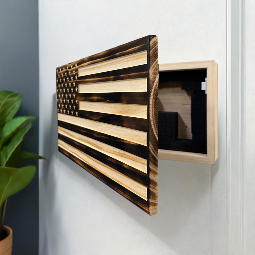 Burnt American Flag Concealment Cabinet — Hidden Wall Storage