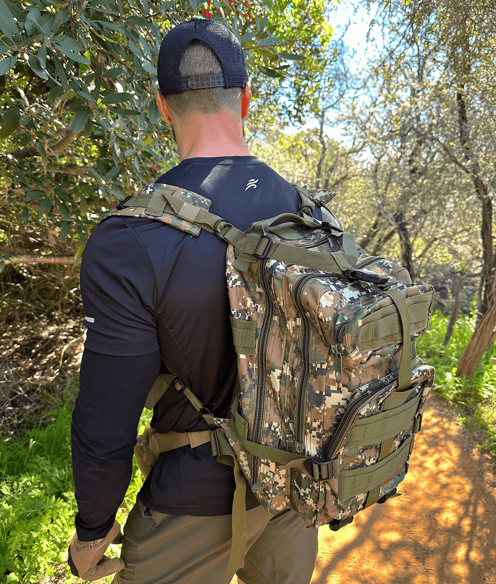 JupiterGear 25L MOLLE Tactical Range Backpack — front and side profile