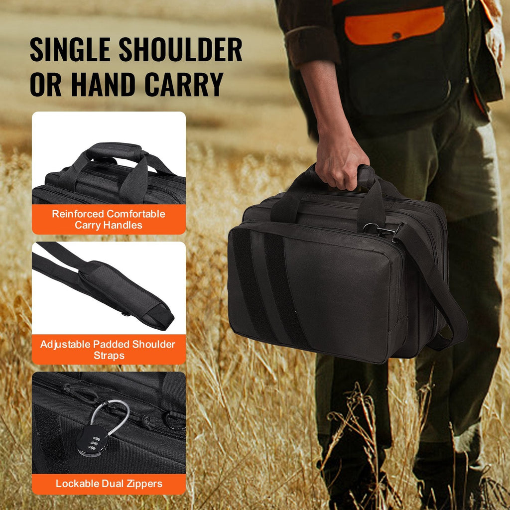 2-Pistol Tactical Range Bag — Removable Pistol Bags & 6 Detachable Magazine Slots