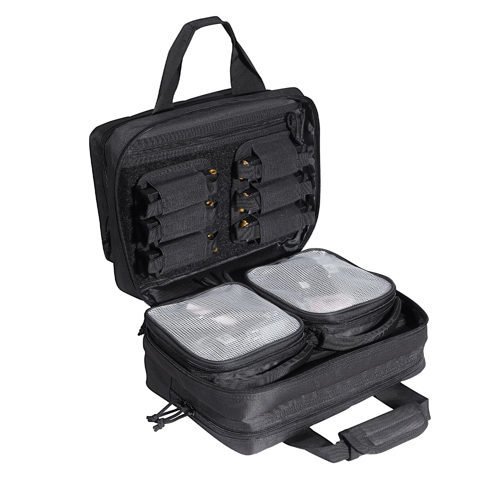 2-Pistol Tactical Range Bag — Removable Pistol Bags & 6 Detachable Magazine Slots